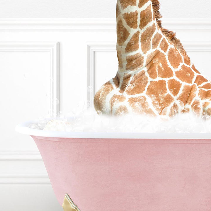 Tall Giraffe in Stencil Tile with Pink Bathtub Bath