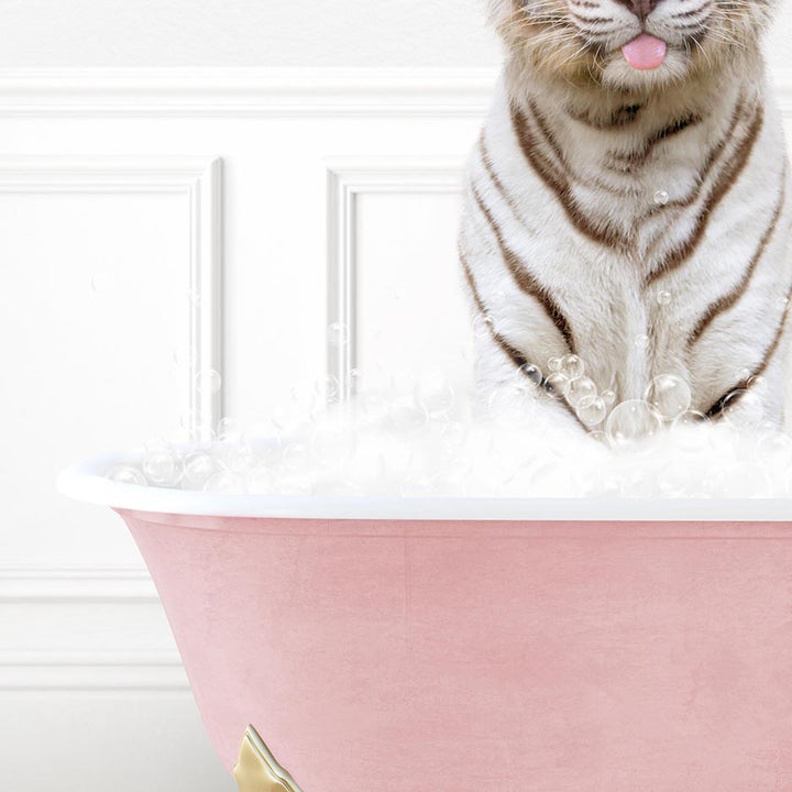 White Tiger in Stencil Tile with Pink Bathtub Bath