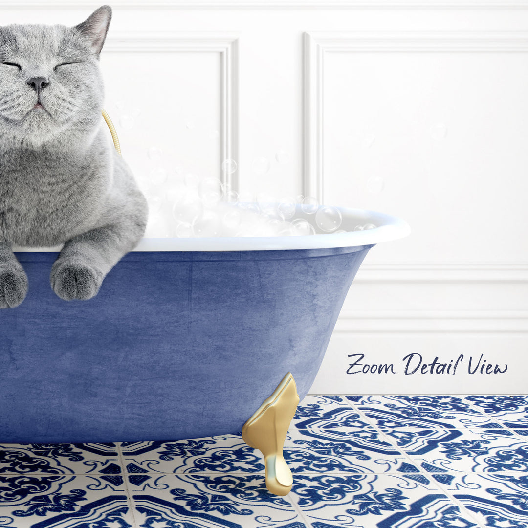 Cat in Eclectic Blue Bath