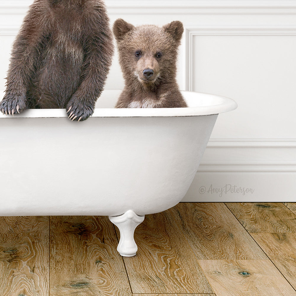 Three Bear Cubs in Traditional Panel Bath Style