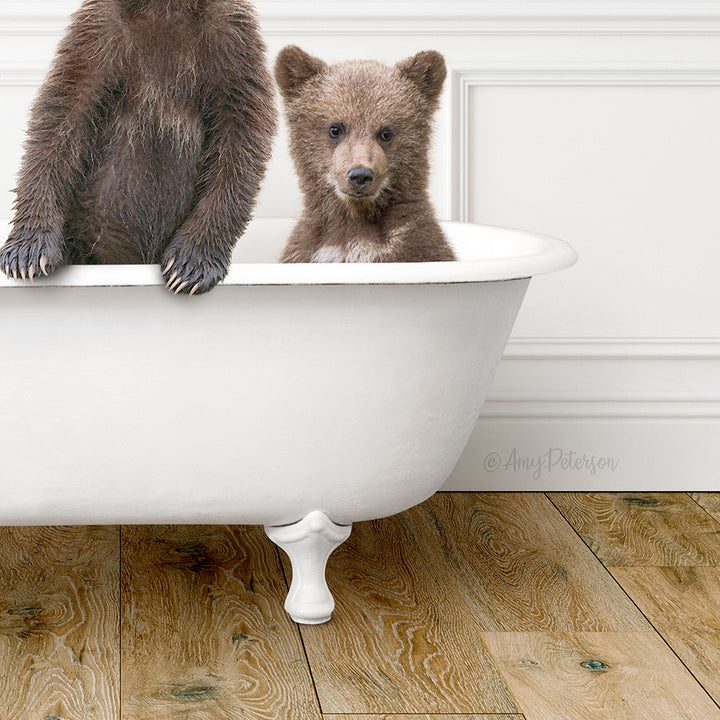 Three Bear Cubs in Traditional Panel Bath Style
