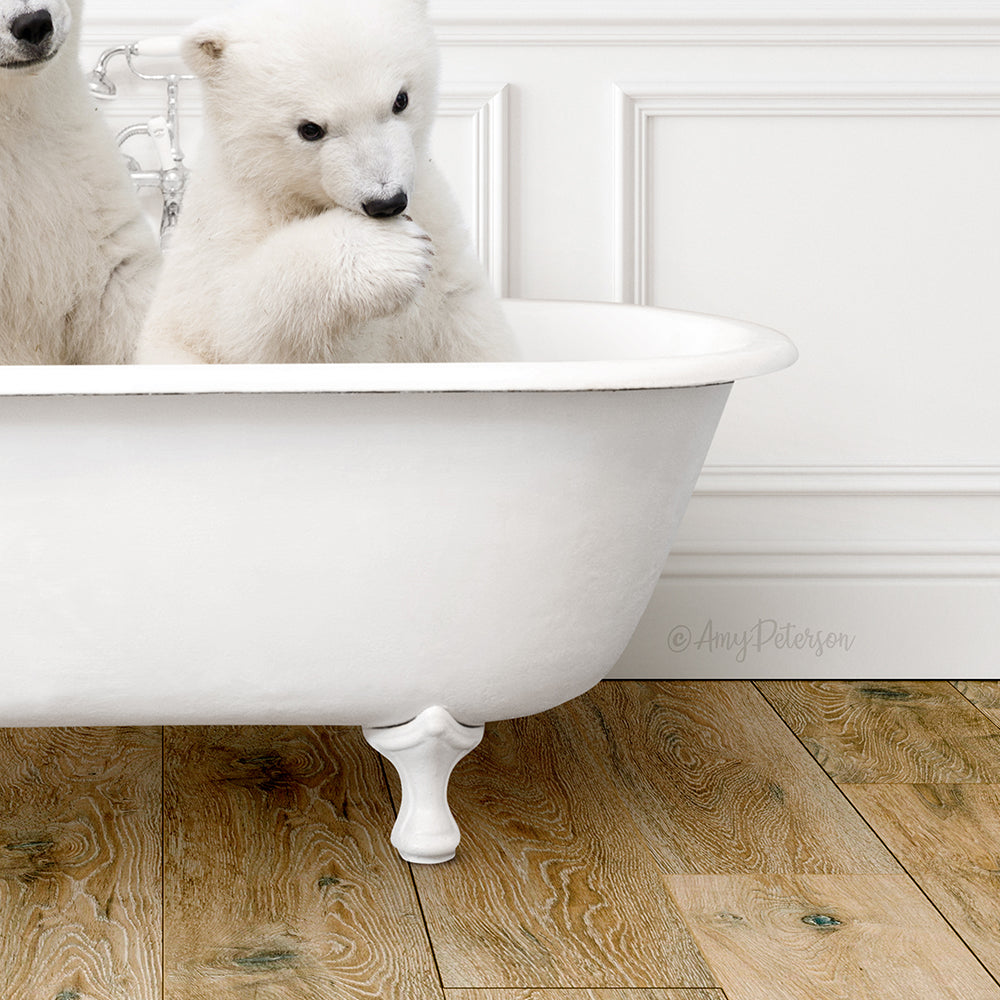 Two Polar Bear Cubs in Traditional Panel Bath Style