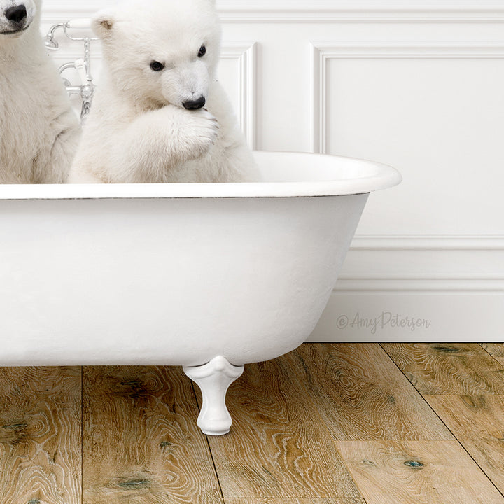 Two Polar Bear Cubs in Traditional Panel Bath Style
