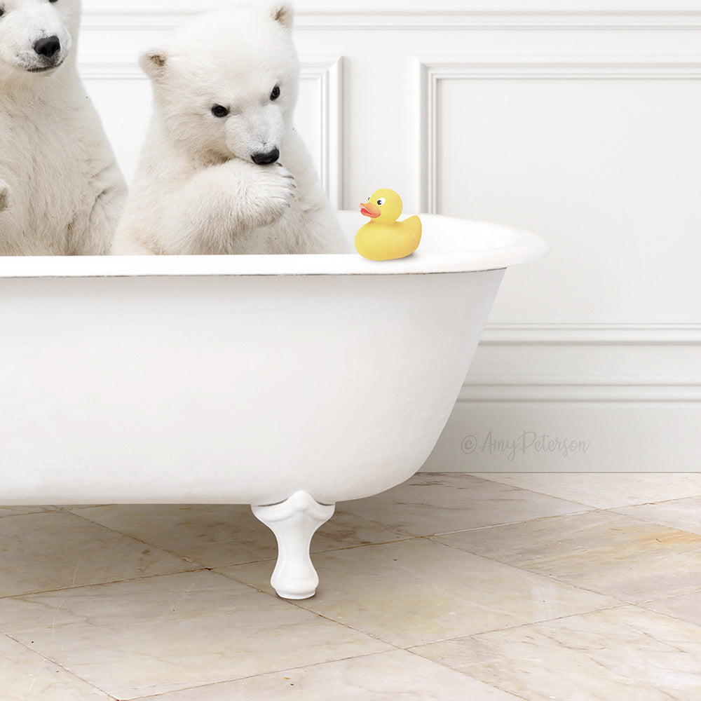 Two Polar Bear Cubs in Modern Bath