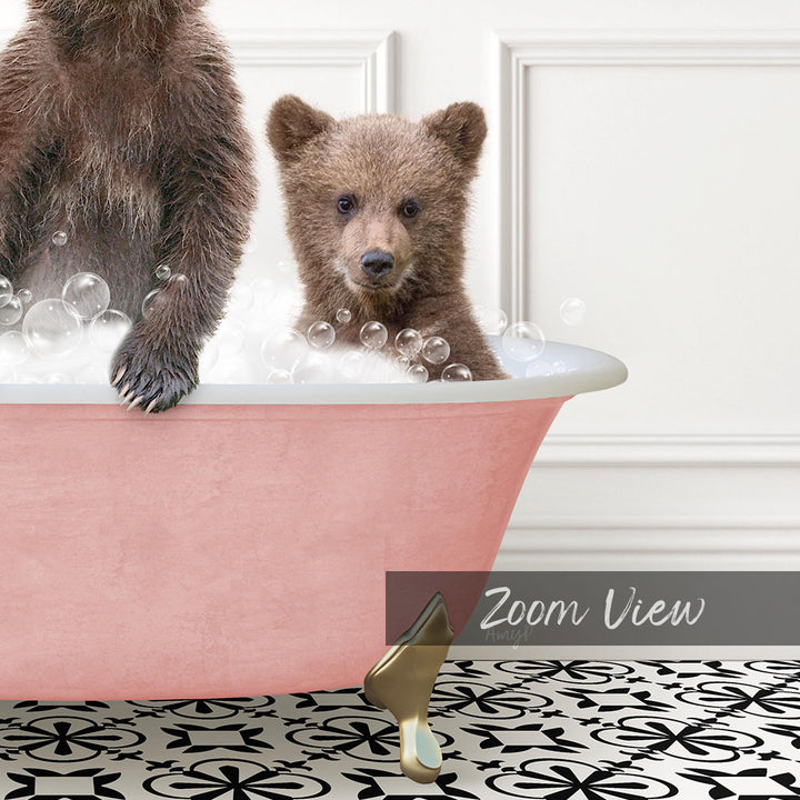 Three Bear Cubs in Stencil Tile with Pink Bathtub Bath