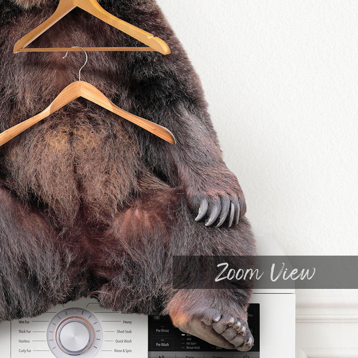Bear Wearing Clothes Hangers on Washing Machine - Simple White Wall