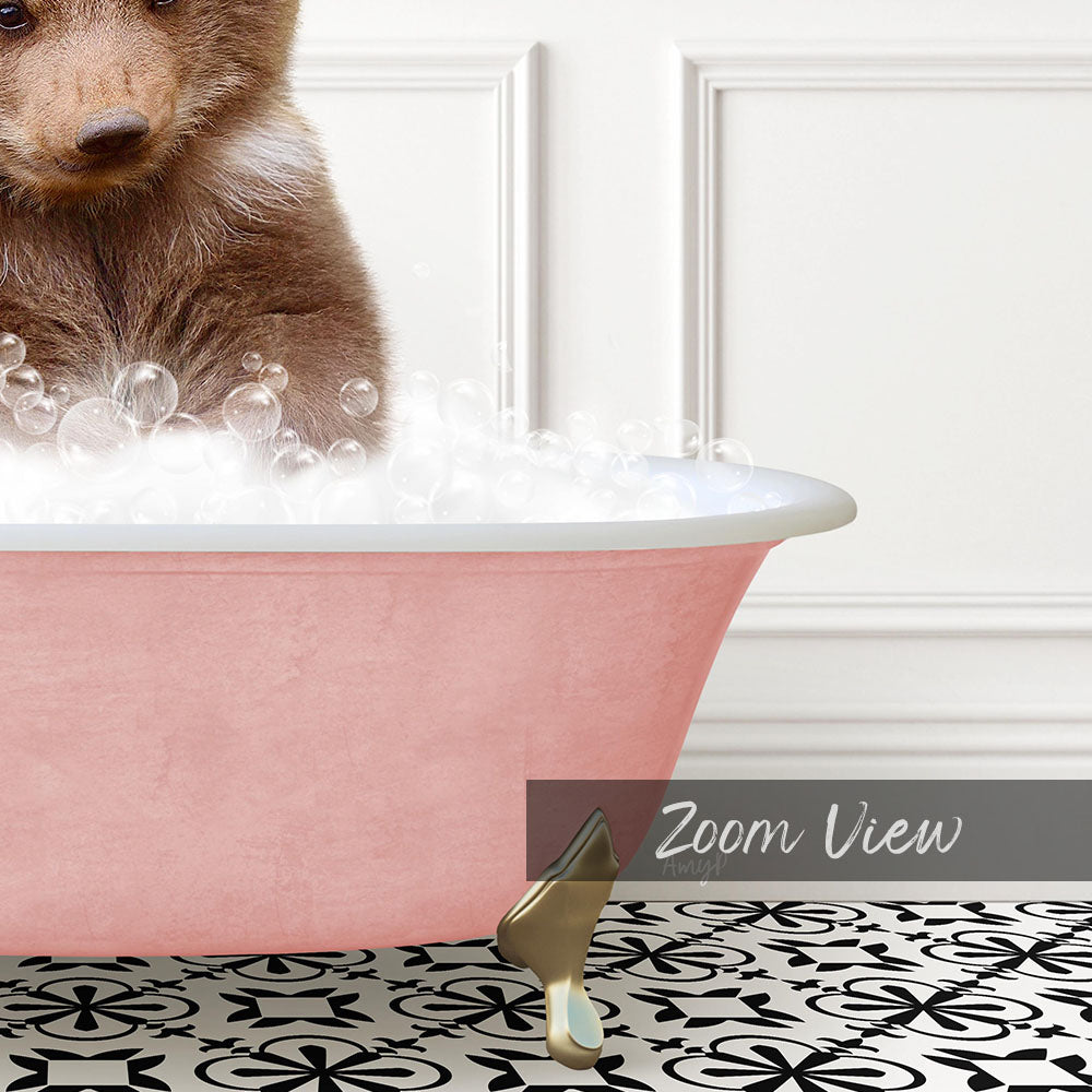 Bear Cub in Stencil Tile with Pink Bathtub Bath