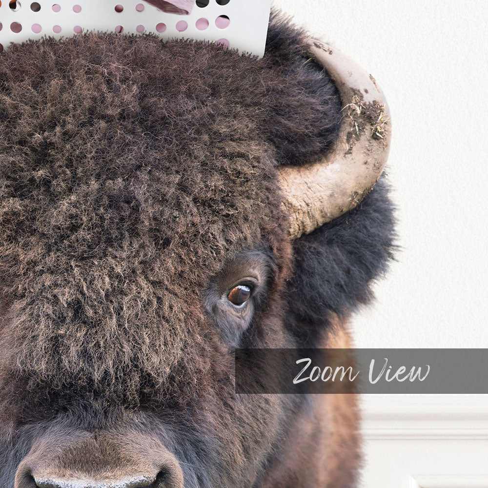 Bison with Laundry Basket - Simple White Wall