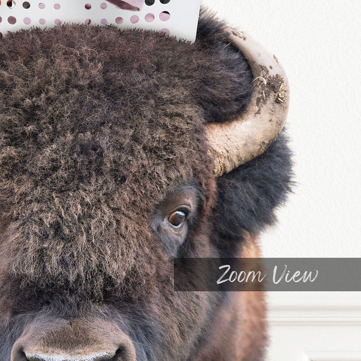 Bison with Laundry Basket - Simple White Wall