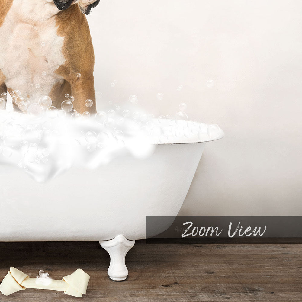 German Boxer in Rustic Bath Style Lots of Foamy Bubbles