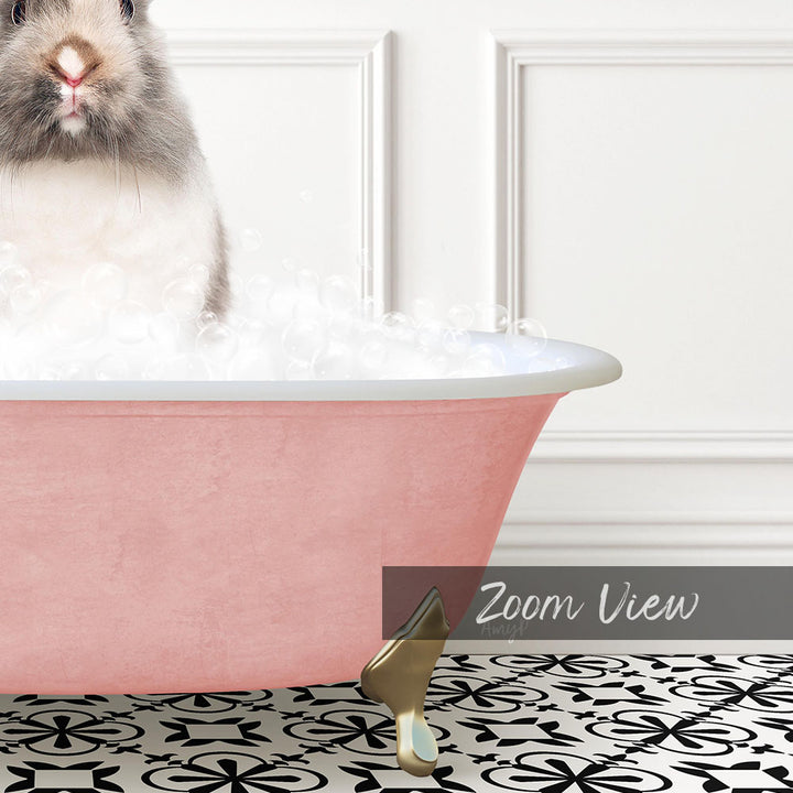 Bunny in Stencil Tile with Pink Bathtub Bath