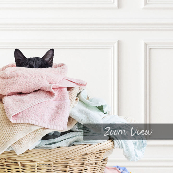 Dirty Kitty in Laundry Basket - Classic White Floor