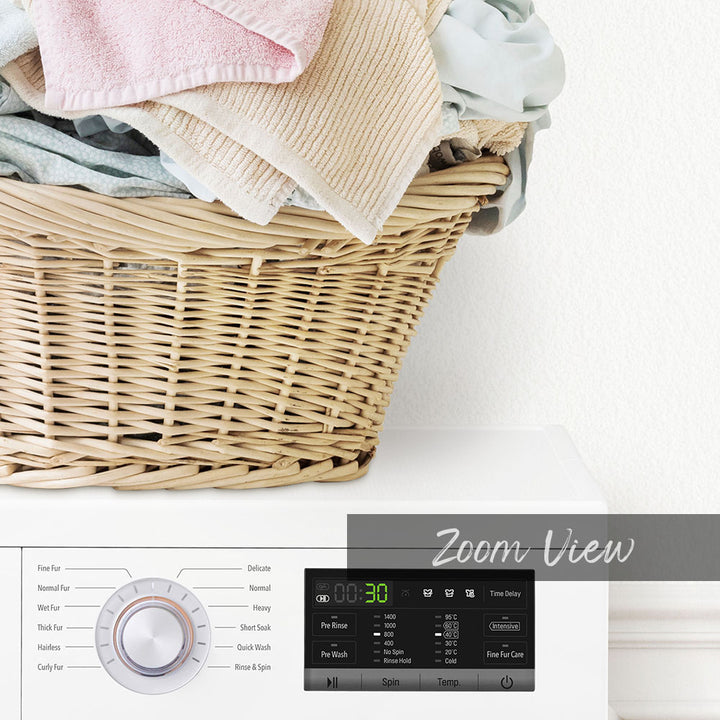 Cat in Laundry Basket on Washing Machine - Simple White Wall