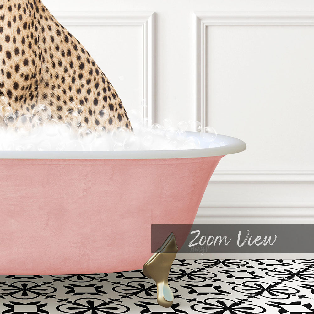 Cheetah in Stencil Tile with Pink Bathtub Bath