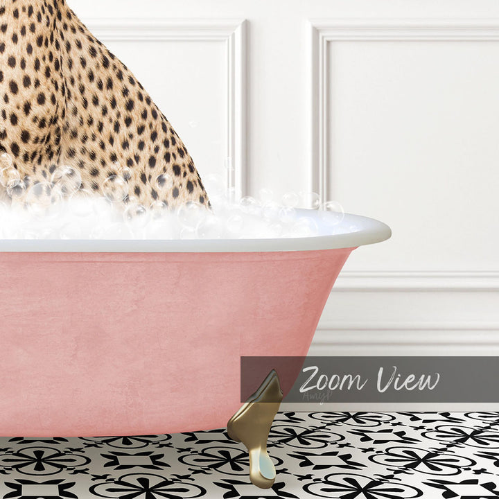 Cheetah in Stencil Tile with Pink Bathtub Bath