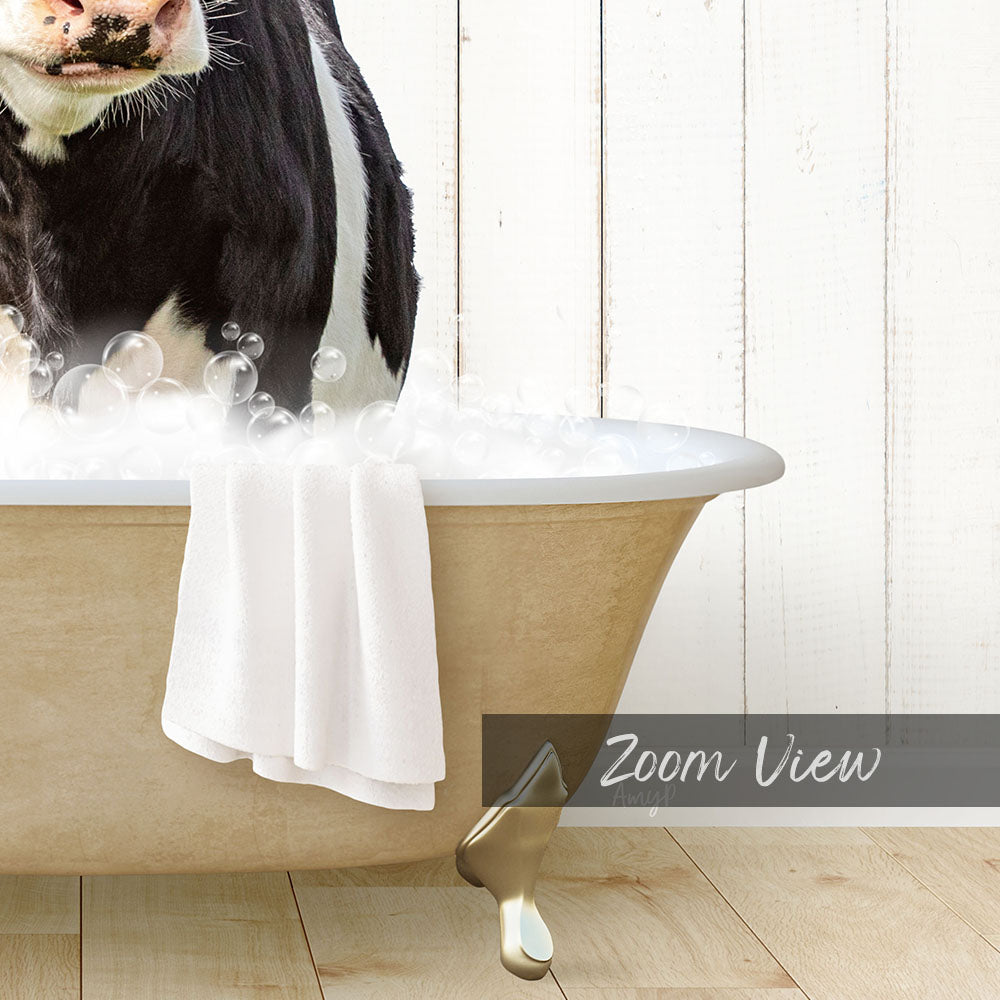 Black and White Cow in Farmhouse Bath