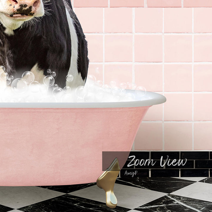 Black and White Cow in Pink Get Naked Bath