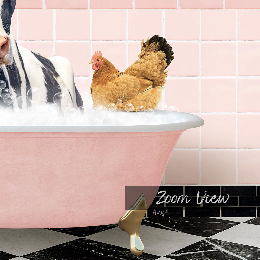Cow and Chicken in Pink Get Naked Bath