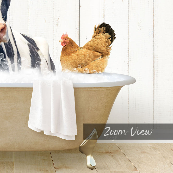 Cow and Chicken in Farmhouse Bath