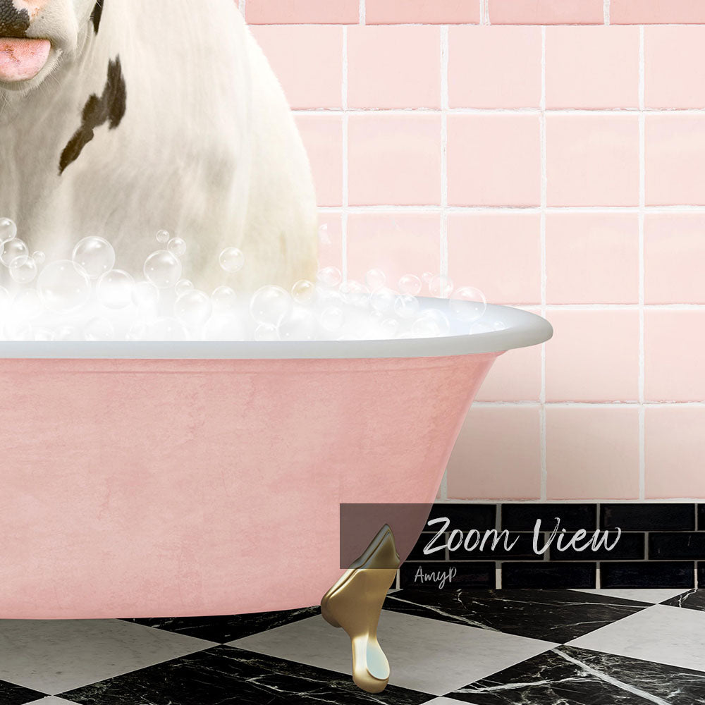 Holstein Cow in Retro Pink Bath