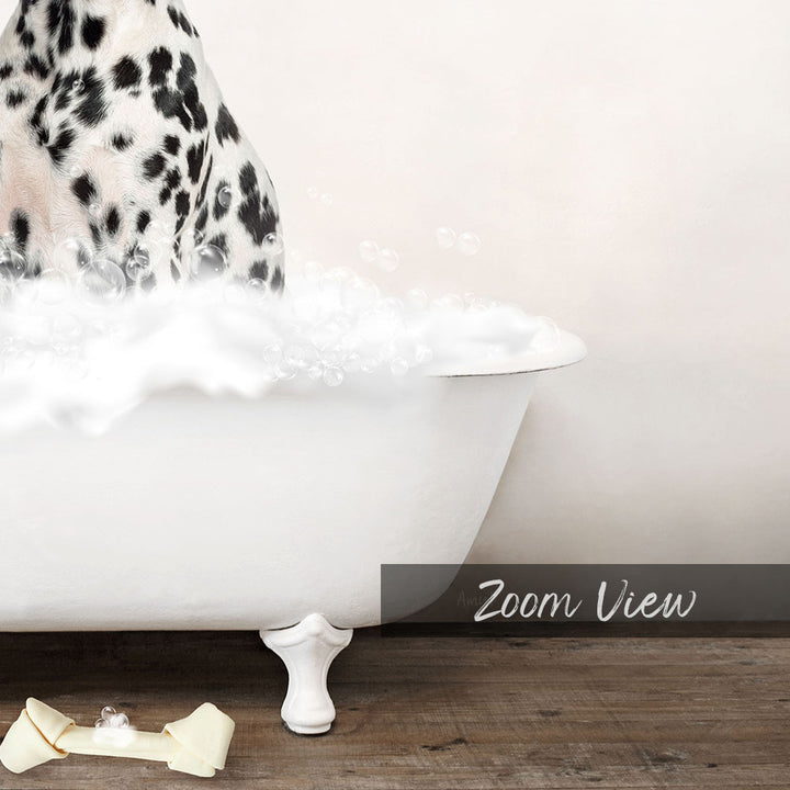 Dalmation in Rustic Bath Style Lots of Foamy Bubbles