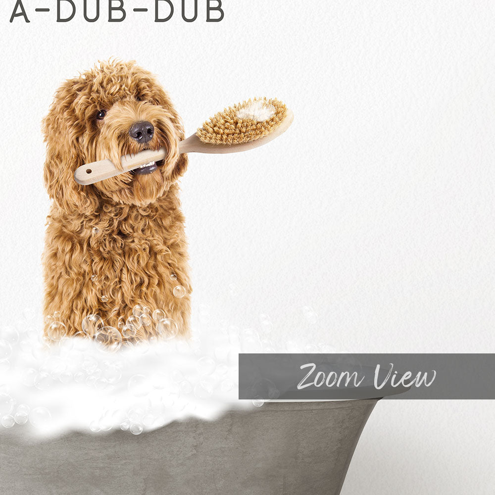 Golden Labradoodle Scrub A-Dub-Dub in Simple Gray Bath