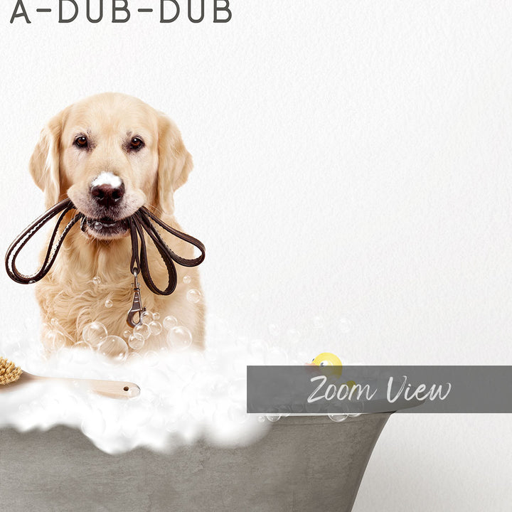 Golden Retriever Scrub A-Dub-Dub in Simple Gray Bath