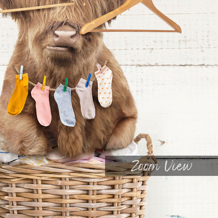 Highland Cow with Hangers and Socks - Farmhouse Wall Funny Sayings