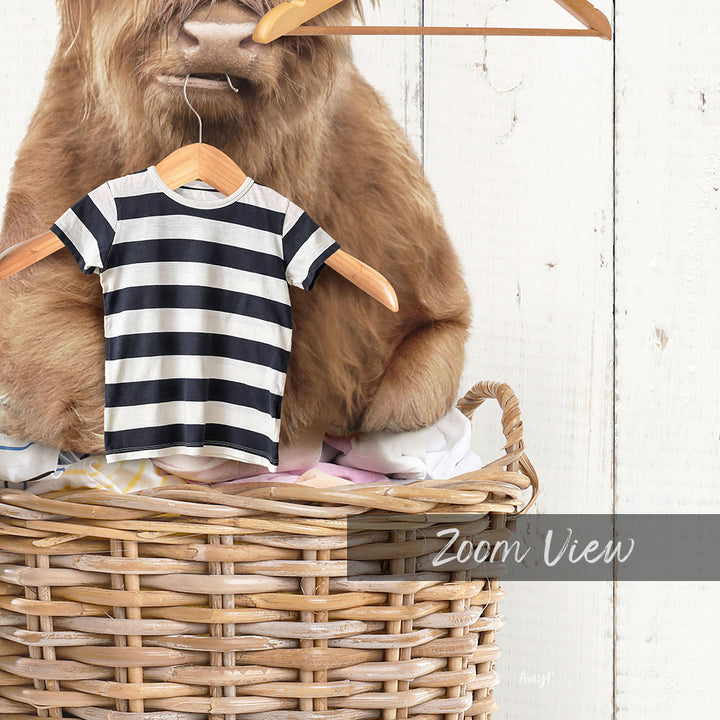 Highland Cow On Laundry Basket with Clothes Hangers - Farmhouse Wall