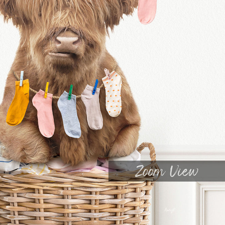 Highland Cow On Laundry Basket Finders Keepers Lost Socks