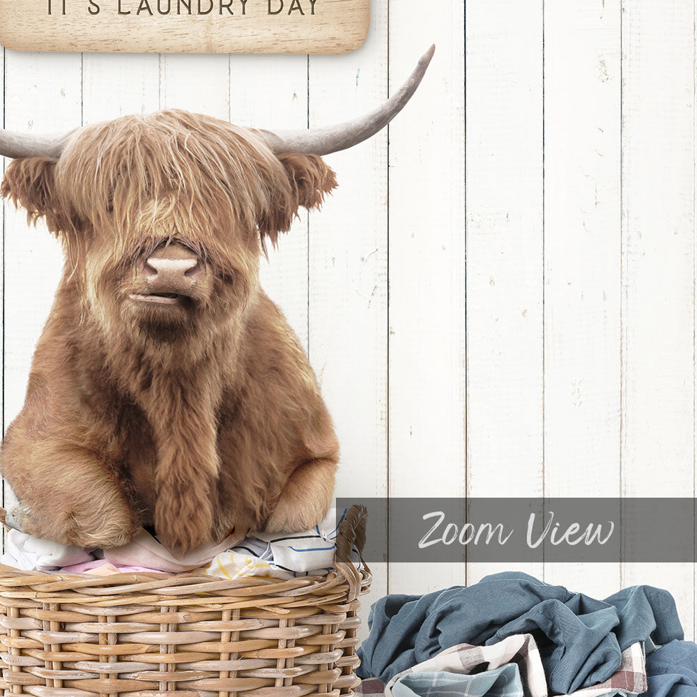 Highland Cow on Clothes Pile I Herd It's Laundry Day - Farmhouse Floor