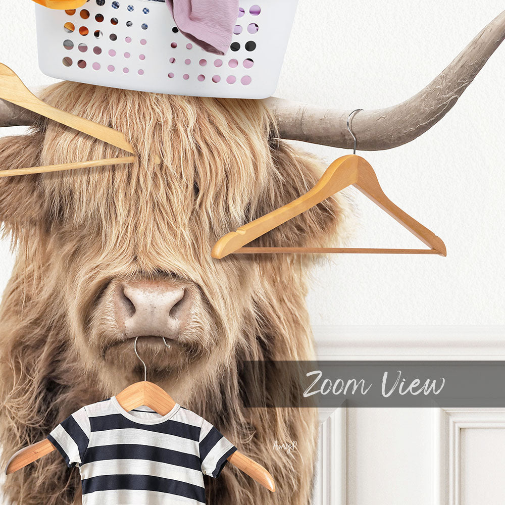 Highland Cow Baskethead with Laundry Hangers I Herd It's Laundry Day