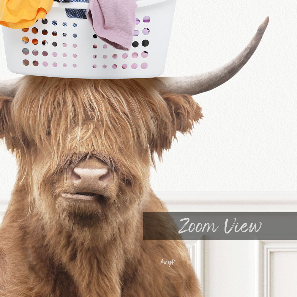 Highland Cow Baskethead I Herd It's Laundry Day