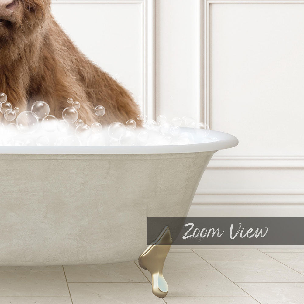 Highland Cow in Modern Neutral Bath