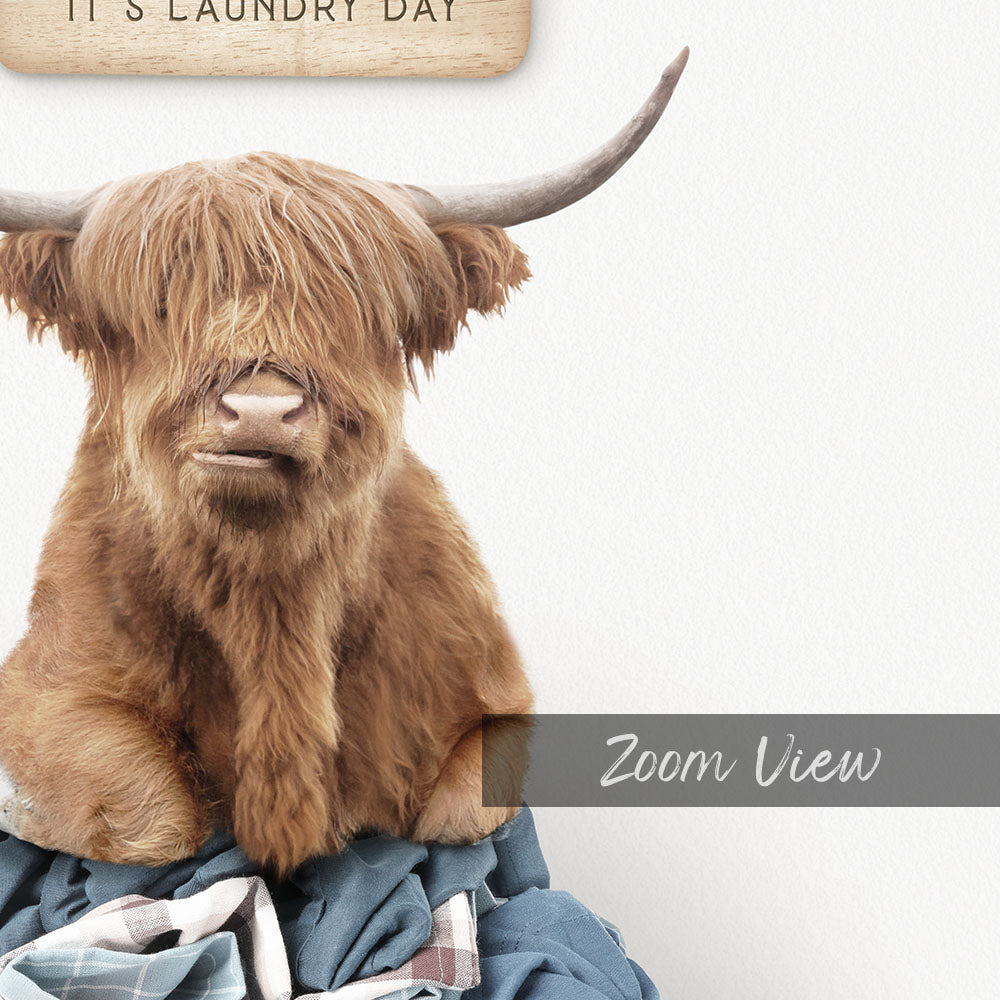 Highland Cow in Clothes Pile - Scandi Floor