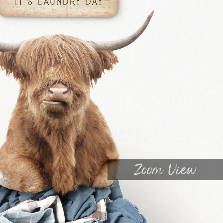 Highland Cow in Clothes Pile - Scandi Floor