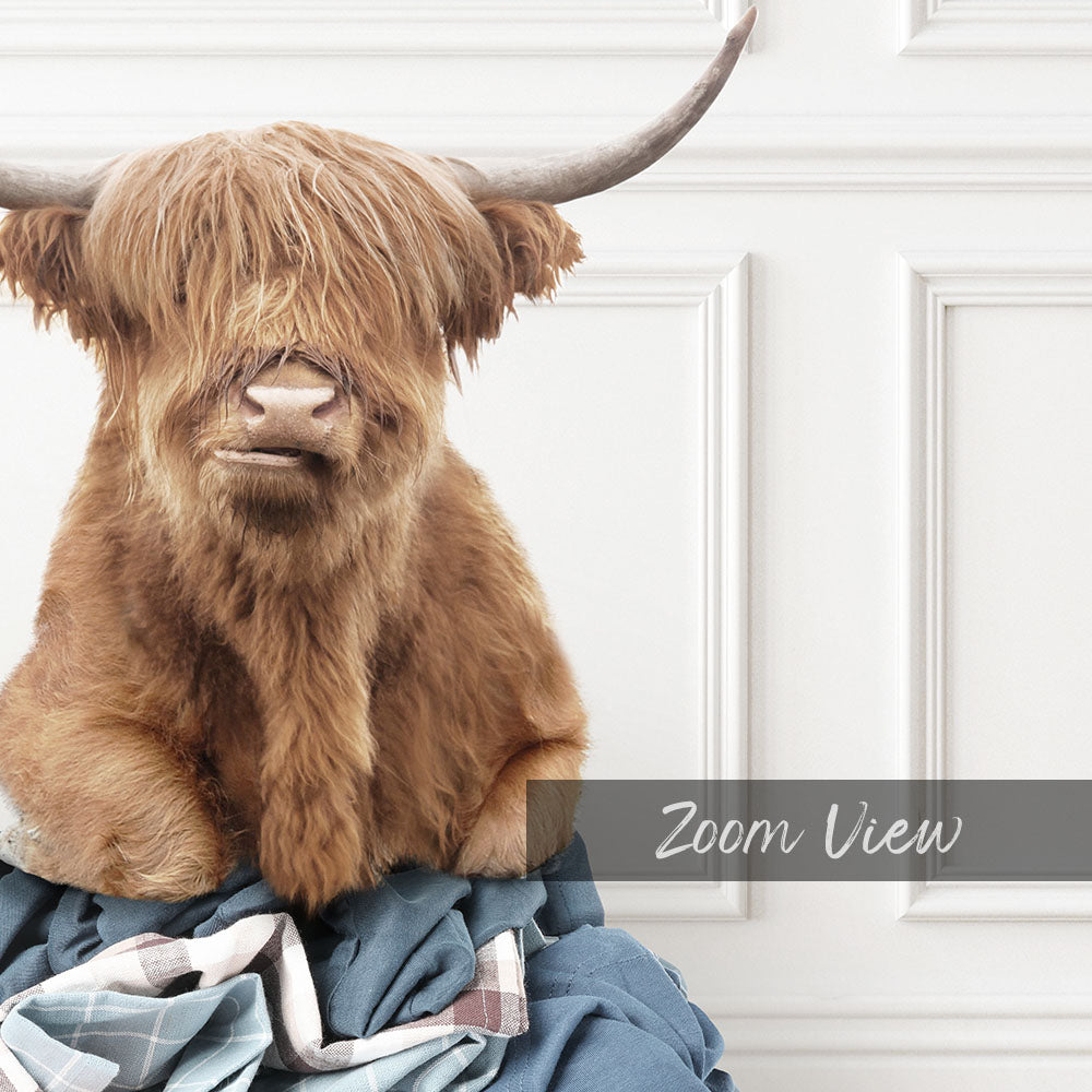 Highland Cow on Laundry Clothes Pile - Classic White Floor