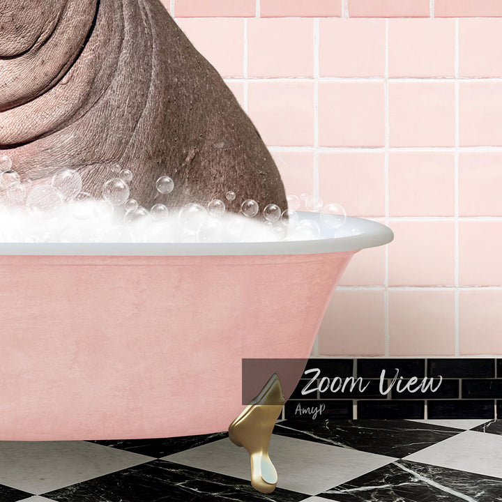 Hippo and Bird in Pink Get Naked Bath