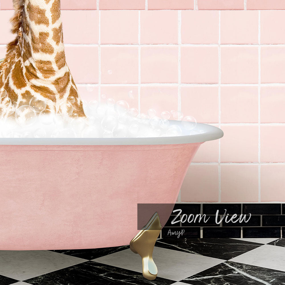 Mother and Baby Giraffe in Pink Get Naked Bath