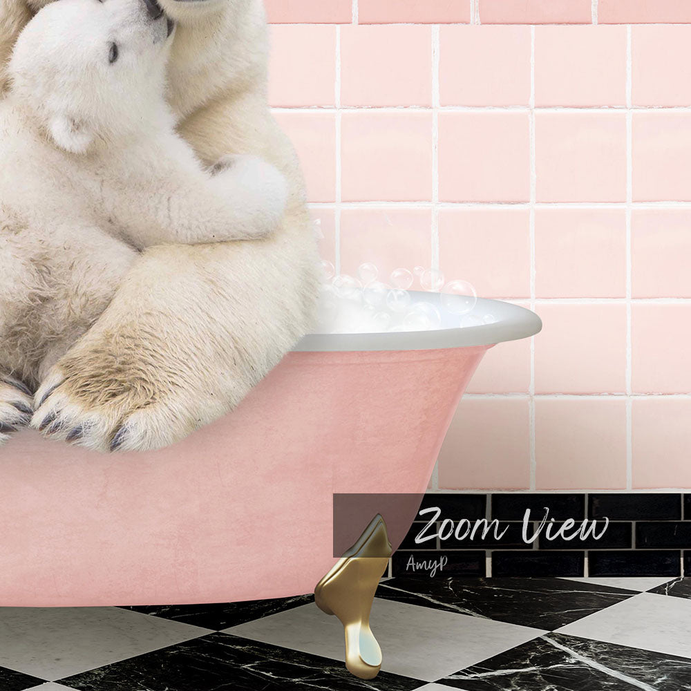 Mother and Baby Polar Bear in Pink Get Naked Bath