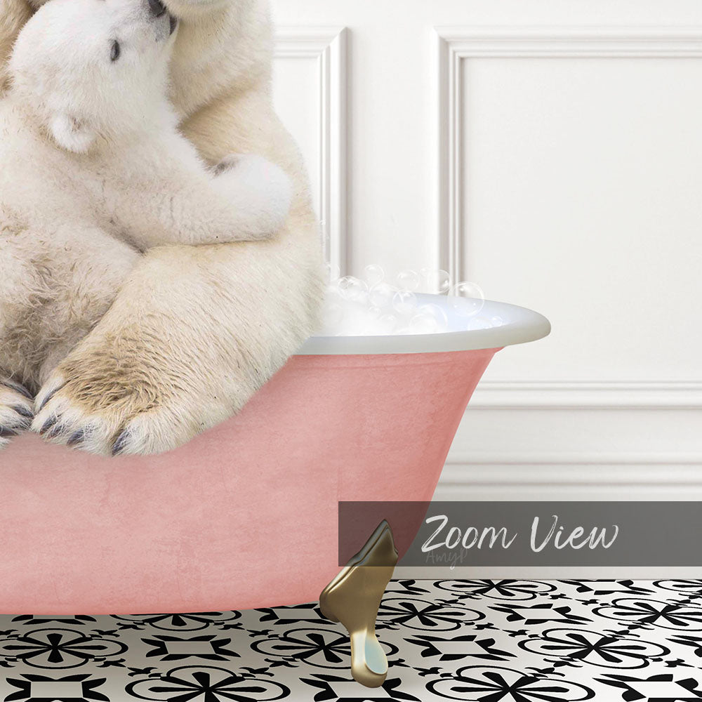 Mother and Baby Polar Bear in Stencil Tile with Pink Bathtub Bath