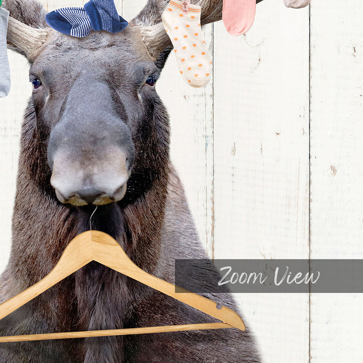Moose With Lost Laundry Socks and Clothes Hanger - Farmhouse Wall
