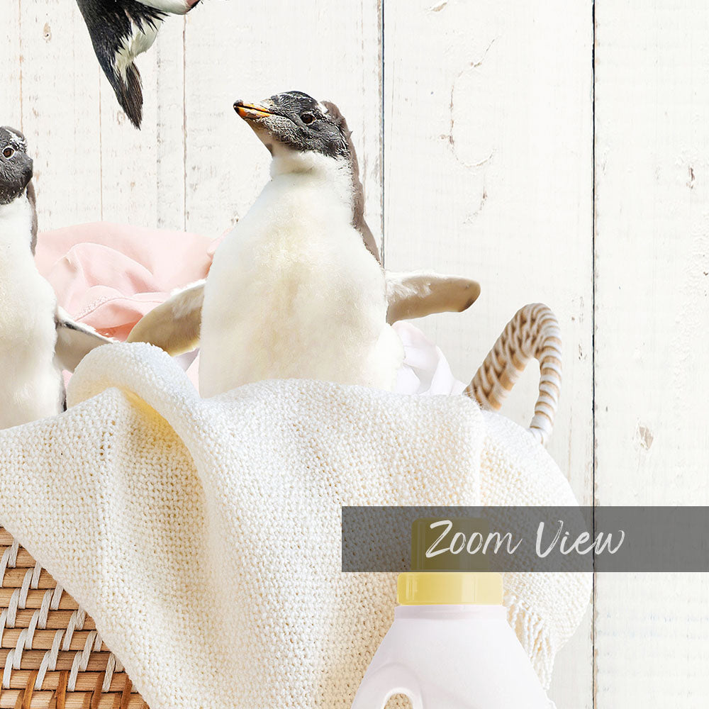 Penguins in Laundry Basket - Farmhouse Wall