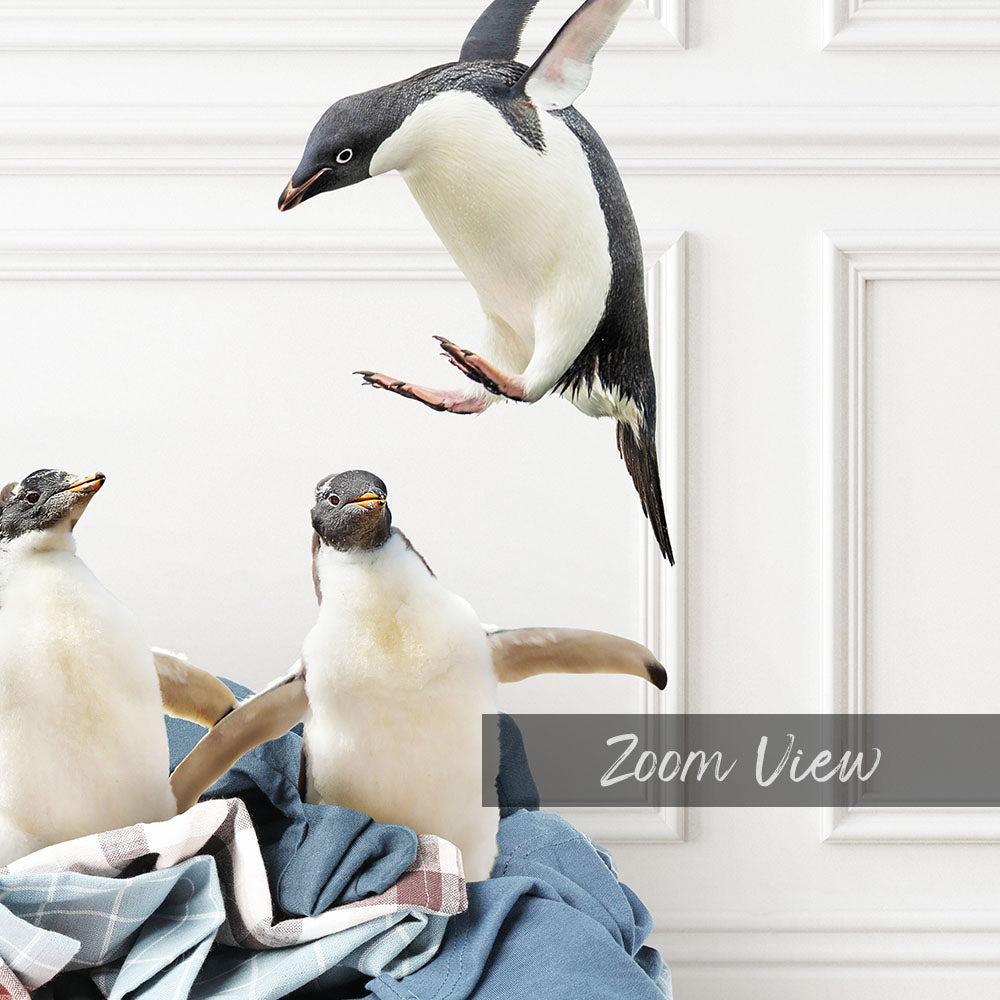 Penguins in Clothes Pile - Classic White Floor