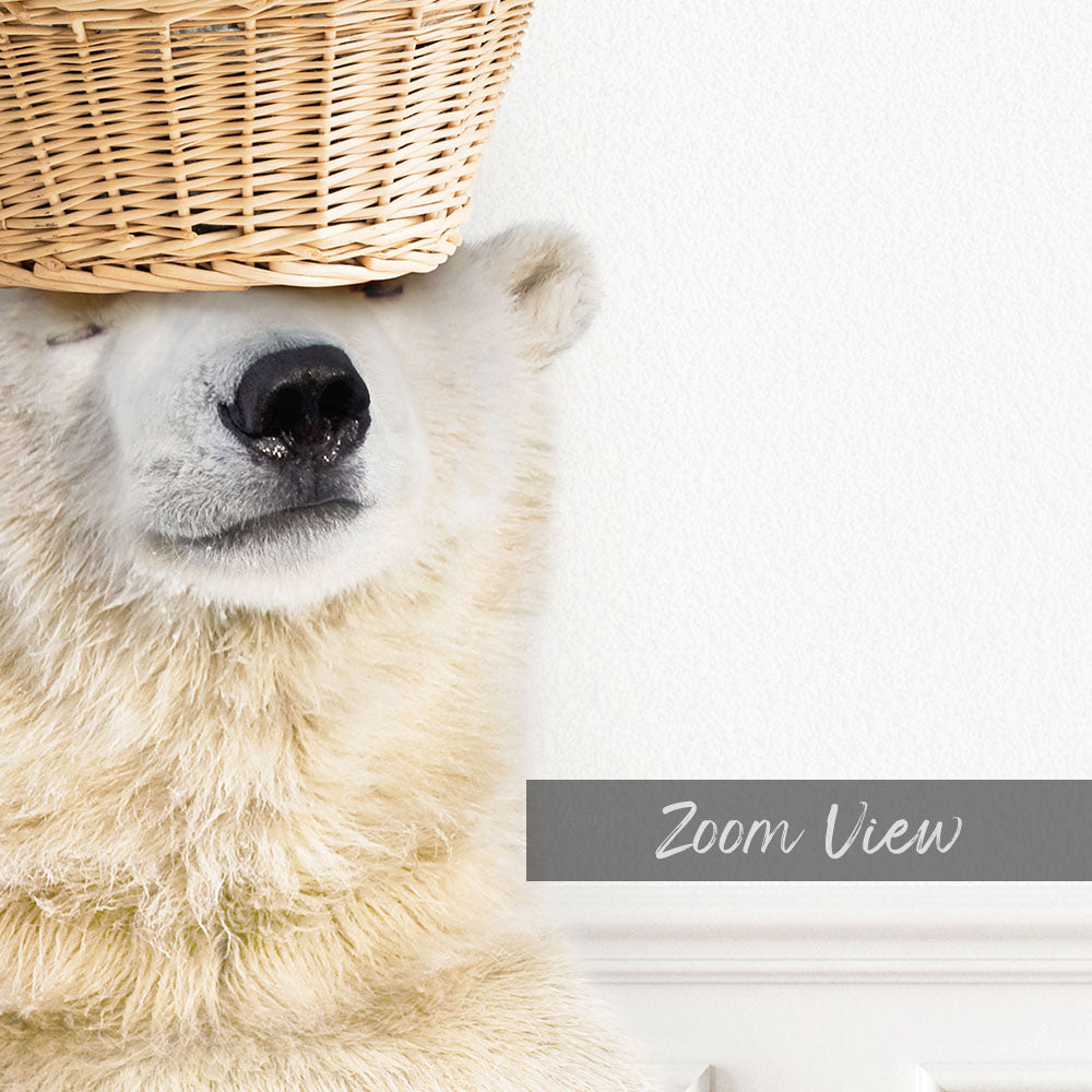 Polar Bear Balancing Laundry Basket - Simple White Wall