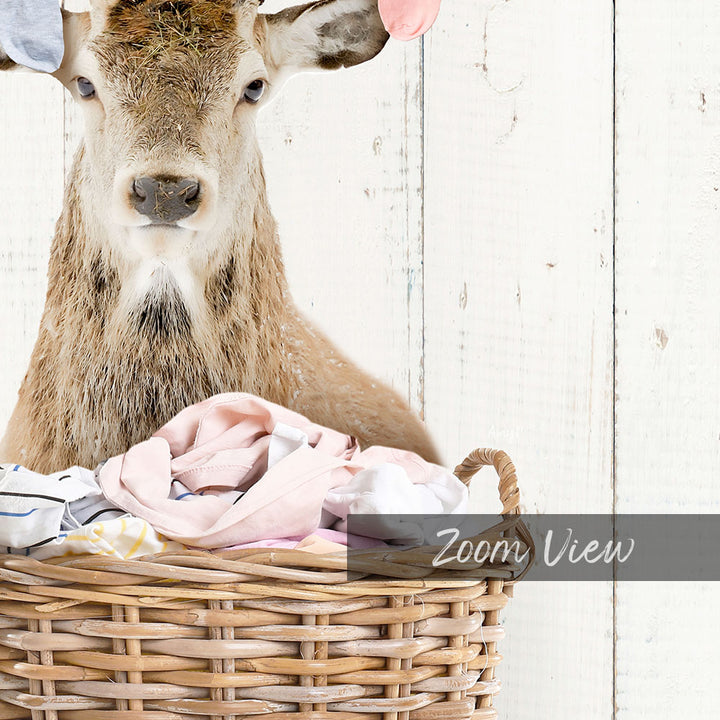 Deer With On Laundry Basket with Laundry Socks - Farmhouse Wall