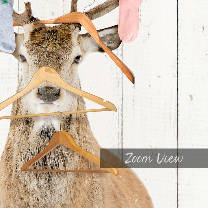 Deer with Laundry Socks and Clothes Hangers - Farmhouse Wall