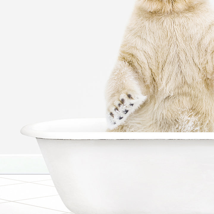 a polar bear is sitting in a bathtub