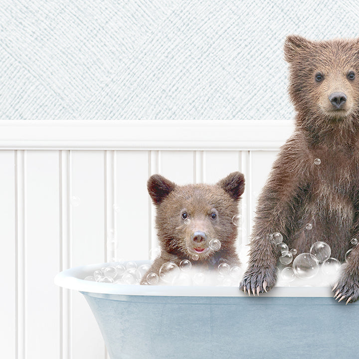 Three Bear Cubs in Cottage Blue Bath