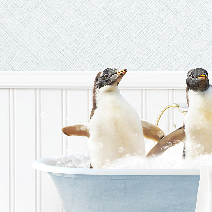 Penguins in Cottage Blue Bath